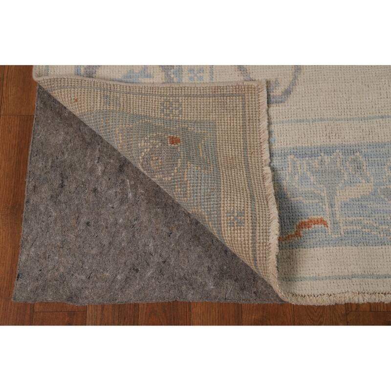 Vegetable Dye Beige Oushak Turkish Rug Hand-Knotted Wool Carpet - 5'2"x 7'0"