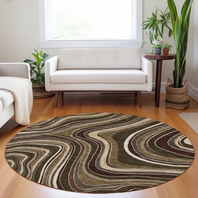 Premium Washable Super Soft Modern Waves Mayfield Rug - Fudge - 8' x 8' - Round