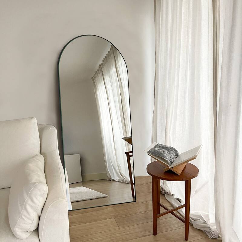 Arched Floor Mirror With Stand,Wood Frame Full Length Mirror,Wall-Mounted Mirror
