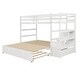 preview thumbnail 5 of 7, White Twin Over Twin/King Pine Bunk Bed with Trundle, Storage Staircase, Guardrail, Drawers