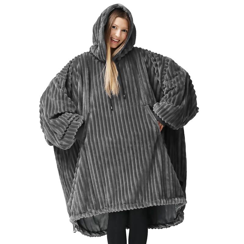Nestl Warm Oversized Unisex Wearable Blanket Hoodie - Reversible Cozy Snuggle Hoodie Blanket - Giant Sweater Blanket Hoodie - Adult - Grey/Grey