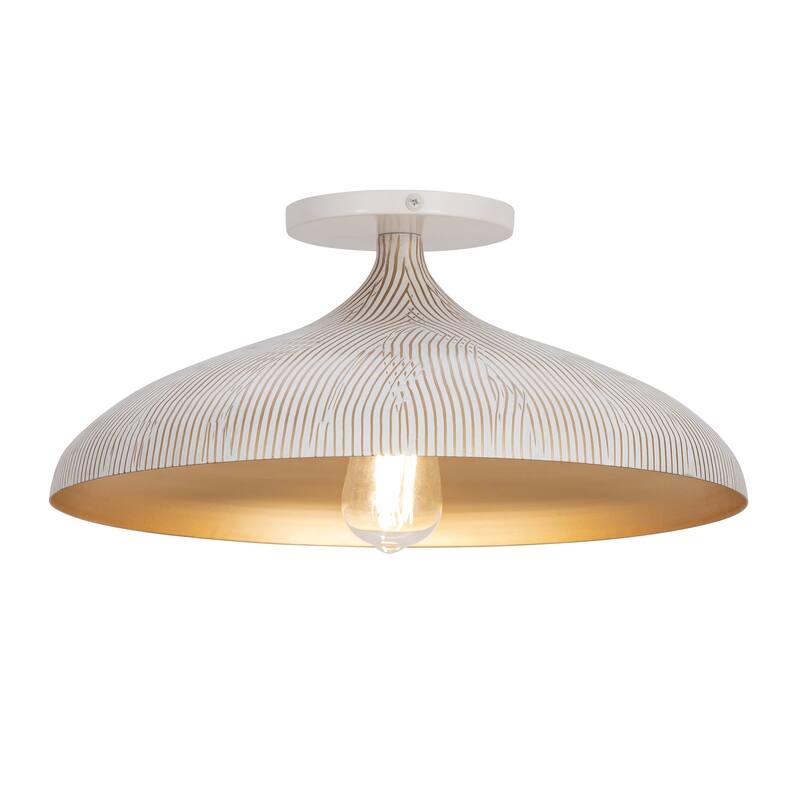 Maxim 10910 Fleur 16" Wide Semi-Flush Ceiling Fixture with Hand-Spun - White / Gold