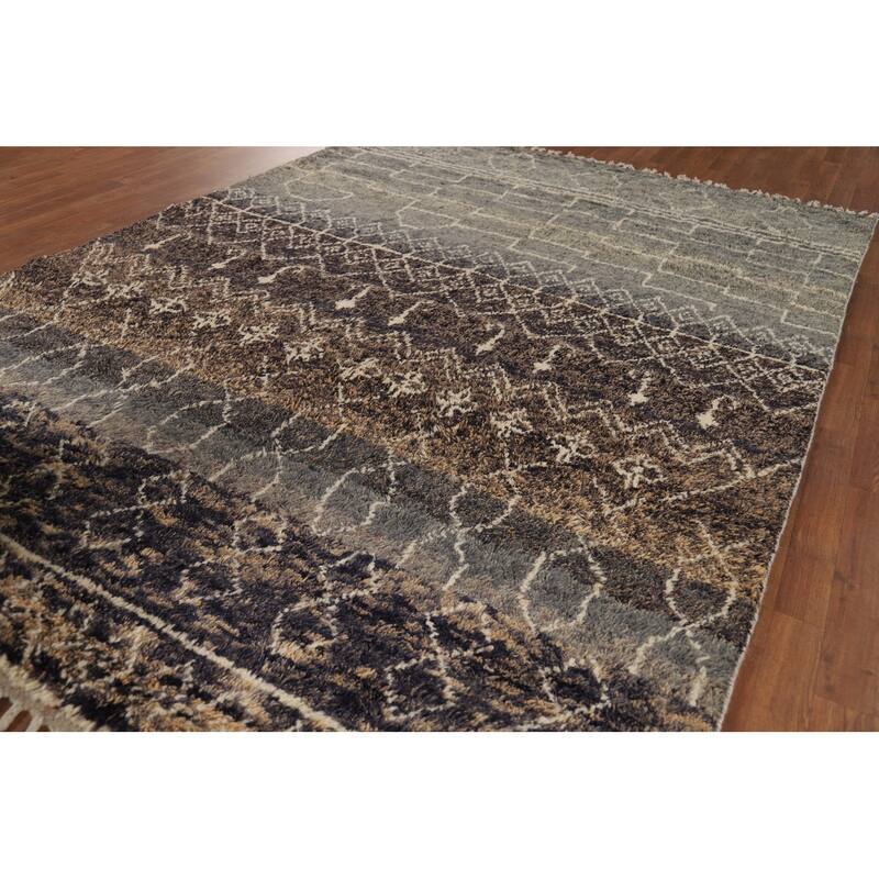 Plush Moroccan Area Rug Hand-Knotted Bedroom Wool Carpet - 6'10" x 9'10"