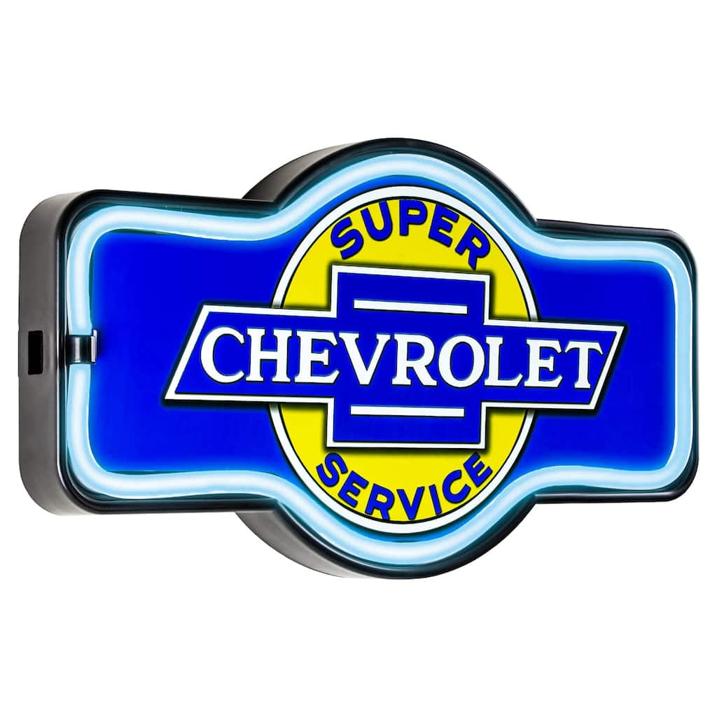 American Art Decor Vintage Chevrolet Marquee Shaped LED Light Up Sign Wall Decor for Man Cave Bar Garage - Blue