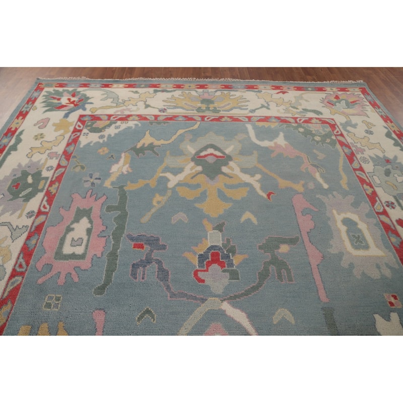 Light Blue Oushak Area Rug HandKnotted Transitional Wool Carpet 9'1