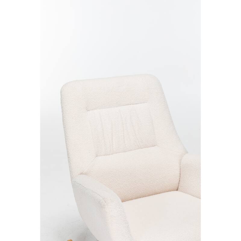 Teddy Upholstered Glider Rocking Chair, Reading Chair with High Backrest, Lounge Chair with Armrest and Wooden Legs