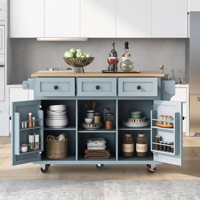 Kitchen Island Cart with Wheels Drop-Leaf, Storage Racks