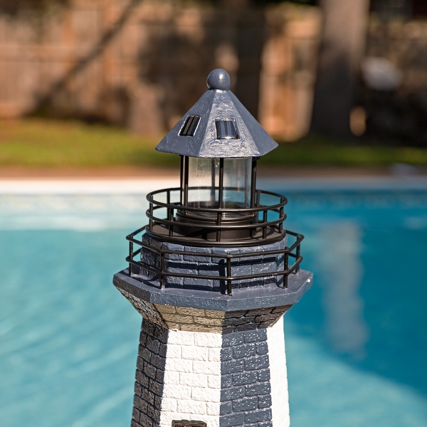 Sunnydaze Solar Striped LED Lighthouse Outdoor Decor - 36