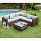 COSIEST Wicker Outdoor Sectional Set with Coffee Table and Cover - Warm Grey