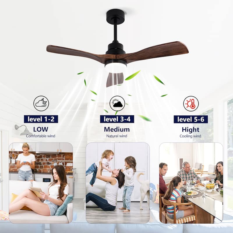42 Inch Modern Black Ceiling Fan With Light 3 ABS Blades Remote Control Reversible DC Motor With Dimmable LED