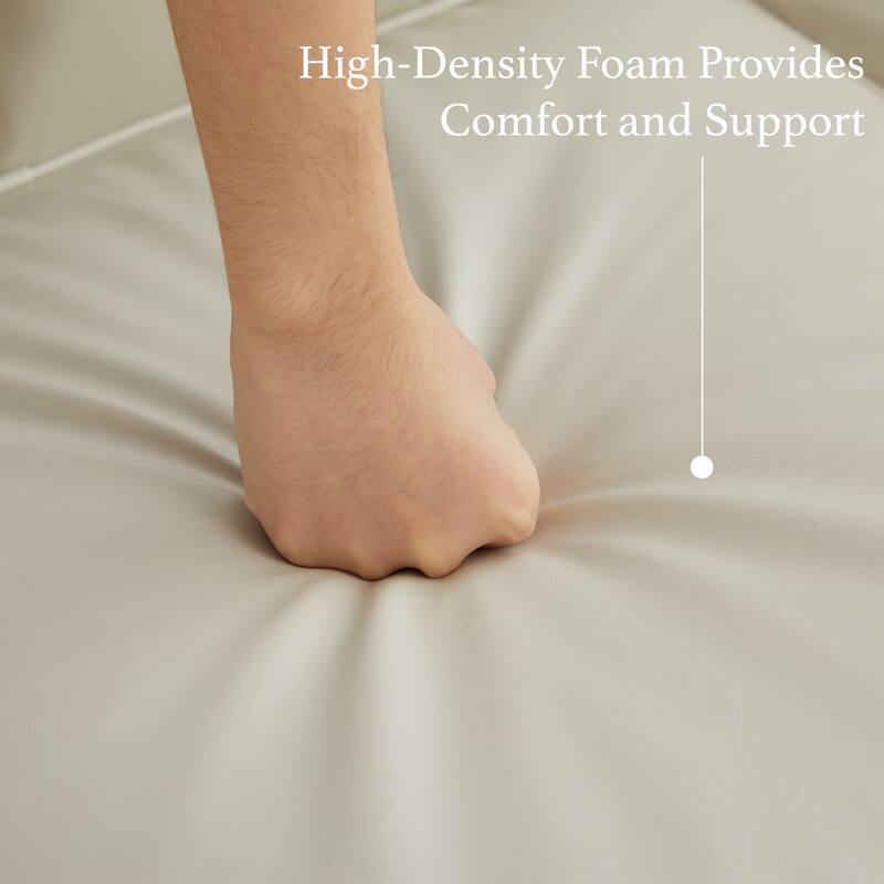 Vintage PU Button-Tufted Sofa Couch, Flared Arms, Rubberwood Legs & Nailhead Trim