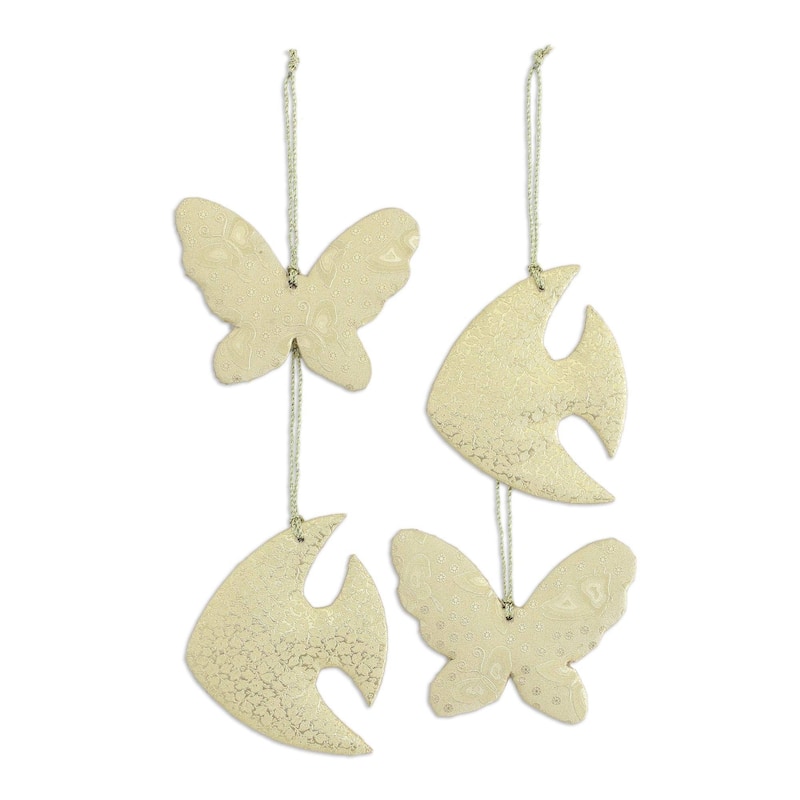 Novica Handmade Golden Wildlife Paper Ornaments (Set Of 4)