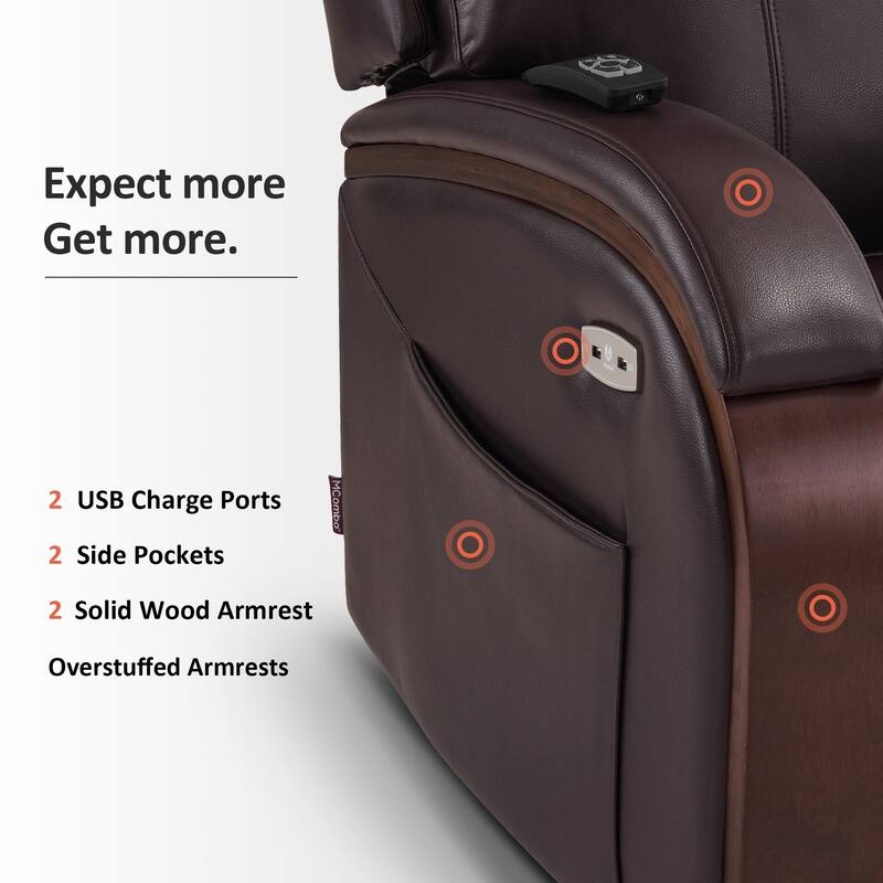 MCombo Recliner Chair Sofa with Adjustable Headrest, Solid Wood Armrest, Breathable Leather 7917