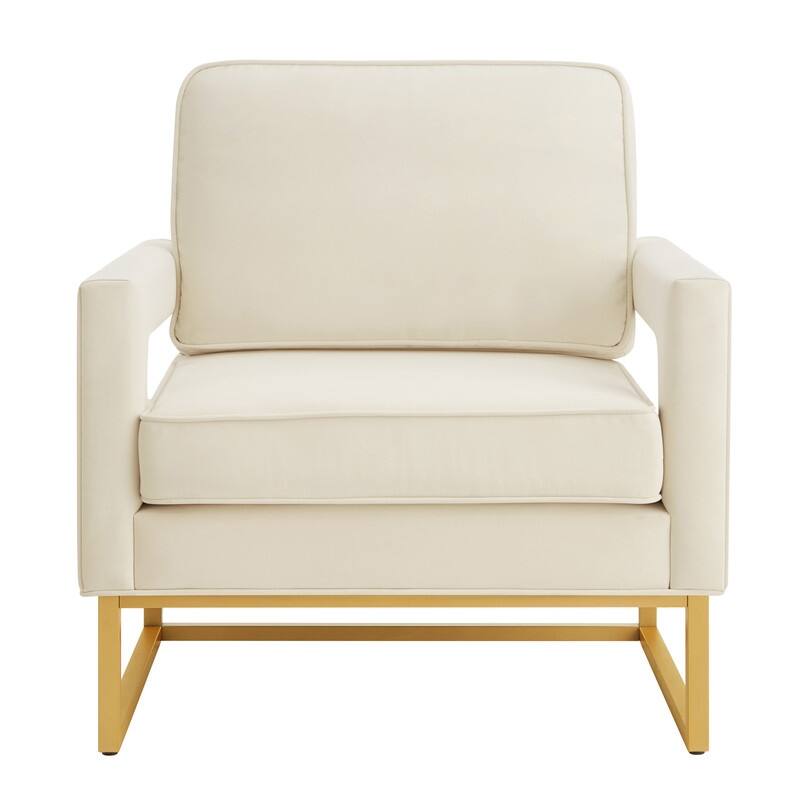 Modern Velvet Upholstered Accent Chair with Gold Metal Base