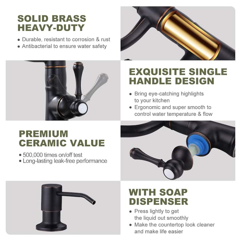 WOWOW Single-Handle Pull Down Kitchen Faucet with Soap Dispenser