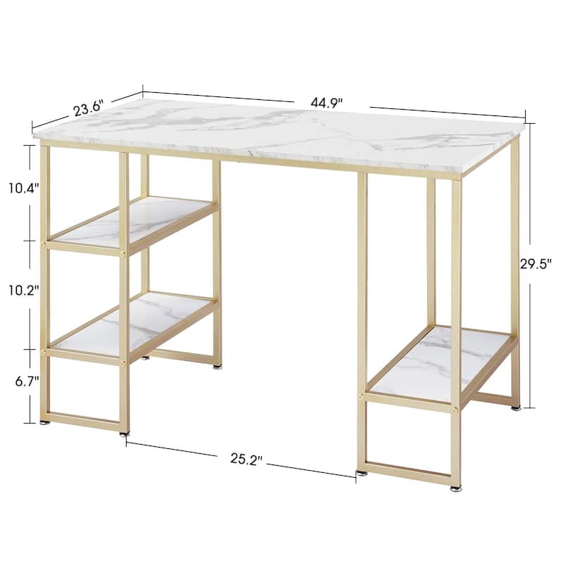 MCombo Computer Gaming Desk Office Desk with 3-Tier Shelves, Marble Finish