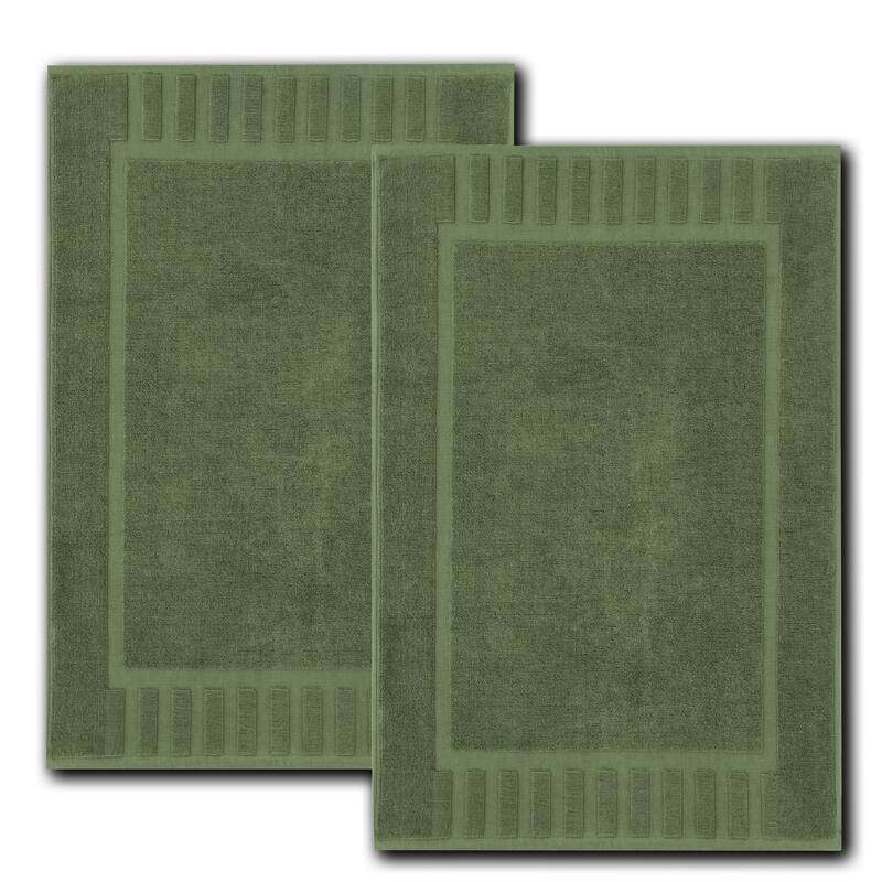 White Classic Luxury Cotton Bath Mat 22x34 Set of 2 - Forest Green