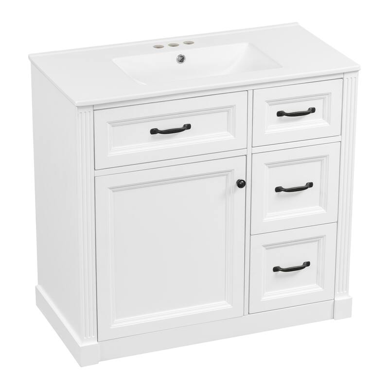 36 Inch Bathroom Vanity with Sink, Floor Mount Bathroom Storage Cabinet with Ceramic Basin