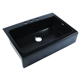 Parker Quick-Fit Drop-in Farmhouse Fireclay 33.85 in. 3-Hole Single Bowl Kitchen Sink in Matte Black - On Sale - Overstock - 34673503