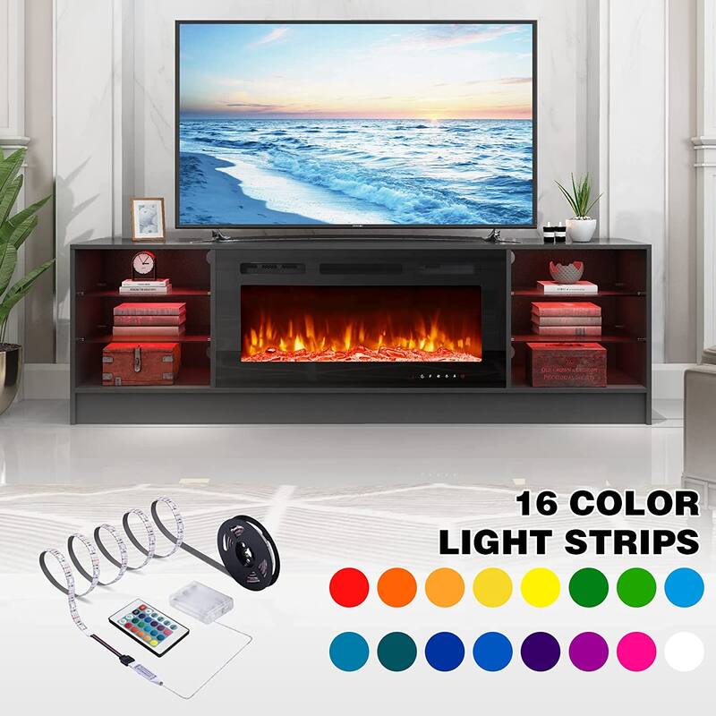 36'' Electric Fireplace TV Stand, Entertainment Center & TV Console for TVs up to 80'', Modern Fireplace Heater for Living Room
