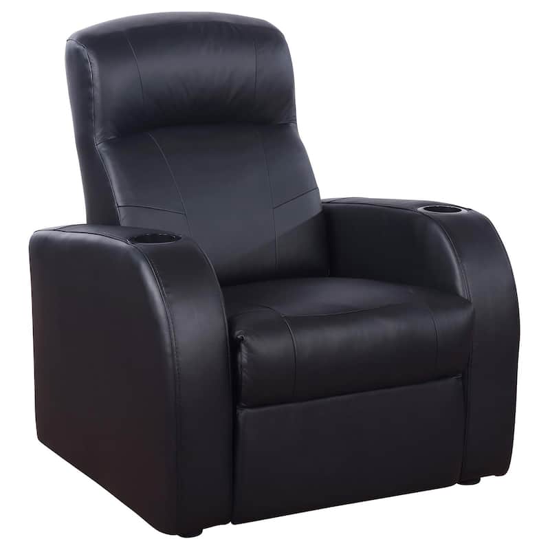 Black Genuine Leather Recliner with Cup Holders
