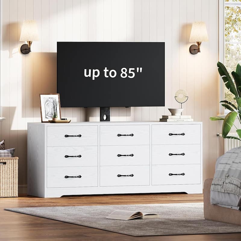 Modern 55" Media Console with 9 Drawers TV Stand with Mount for TVs Up to 85"