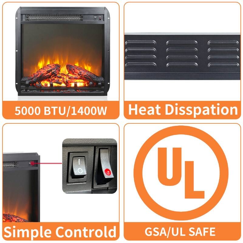 18/23/33 Inch Electric Fireplace Insert Ultra Thin Heater with Set Realistic Flame Touch Remote Control Overheating Protection