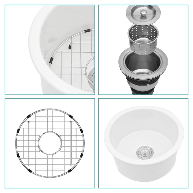 18" Dual Mounted Single Bowl Ceramic Circular Kitchen Sink with Grid