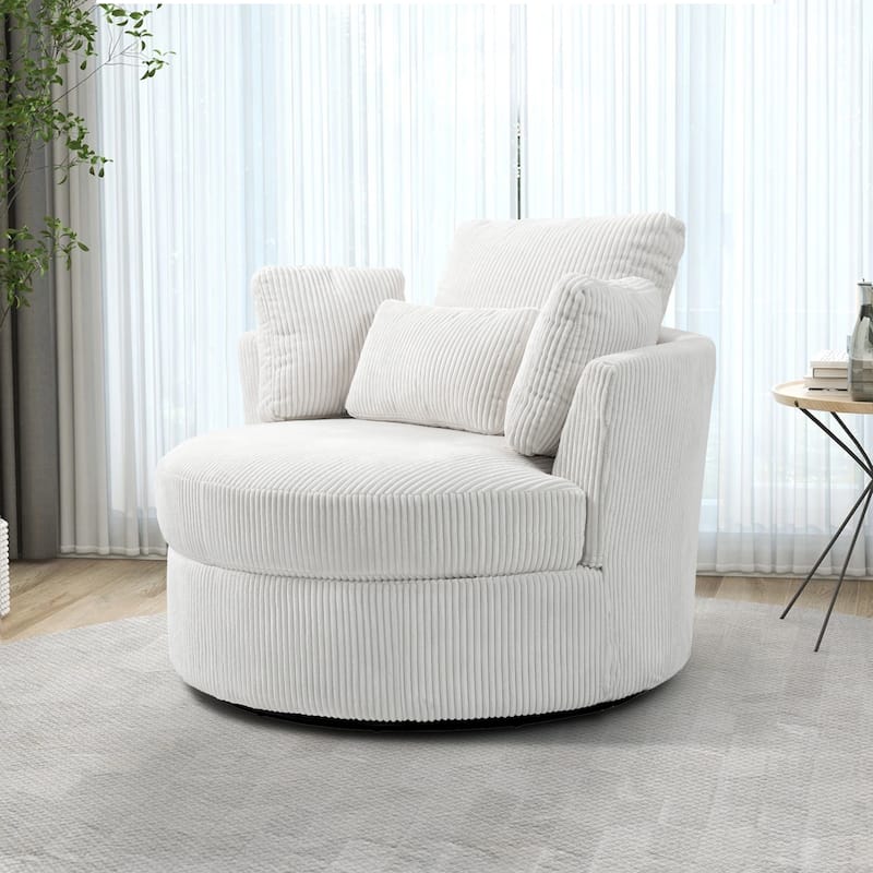 Indoor Corduroy Swivel Chair with Pillows