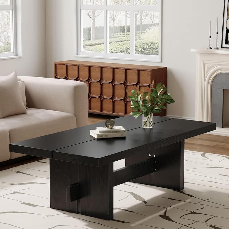 Rectangular Coffee Table, 55" Extra Large Modern Center Table, Black Cocktail Accent for Living Room