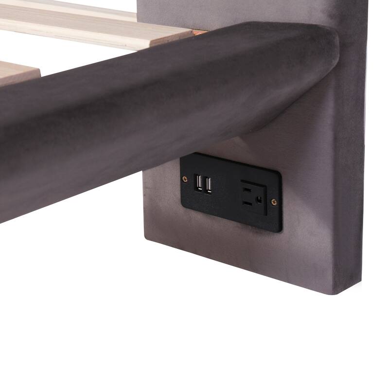 Queen Velvet Floating Platform Bed with Sensor Light