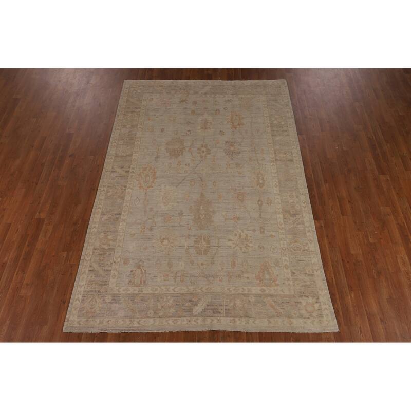 Transitional Oushak Vegetable Dye Turkish Rug Hand-Knotted Wool Carpet - 5'11"x 9'0"