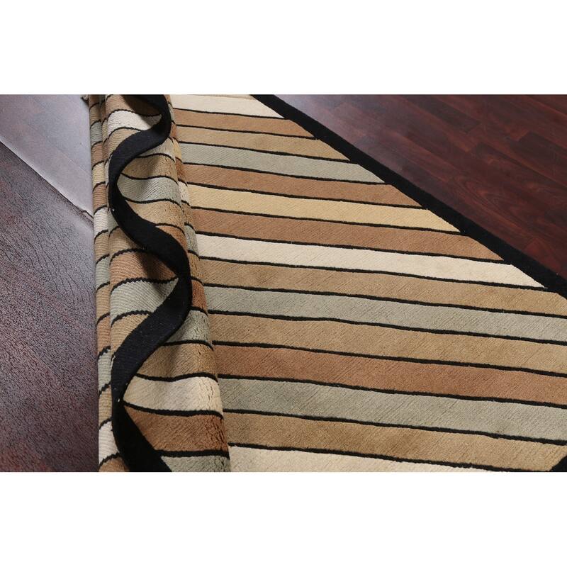Vegetable Dye Modern Striped Nepalese Oriental Wool Area Rug Handmade - 5'2" x 8'2"