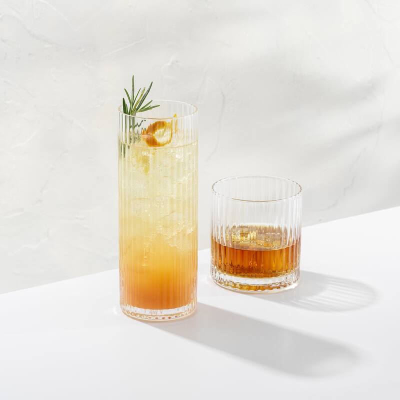 JoyJolt Elle Drinkware Set Ribbed Glasses Set of 4 Water Glasses and Tumblers