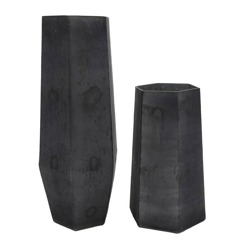Set of Two Black Hexagonal Glass Table Vases - 14.40