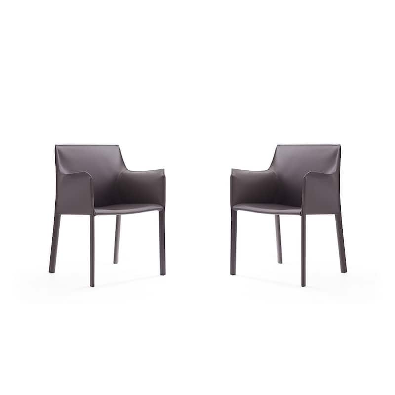 Paris Saddle Leather Dining Room Armchair (Set of 2) - Grey