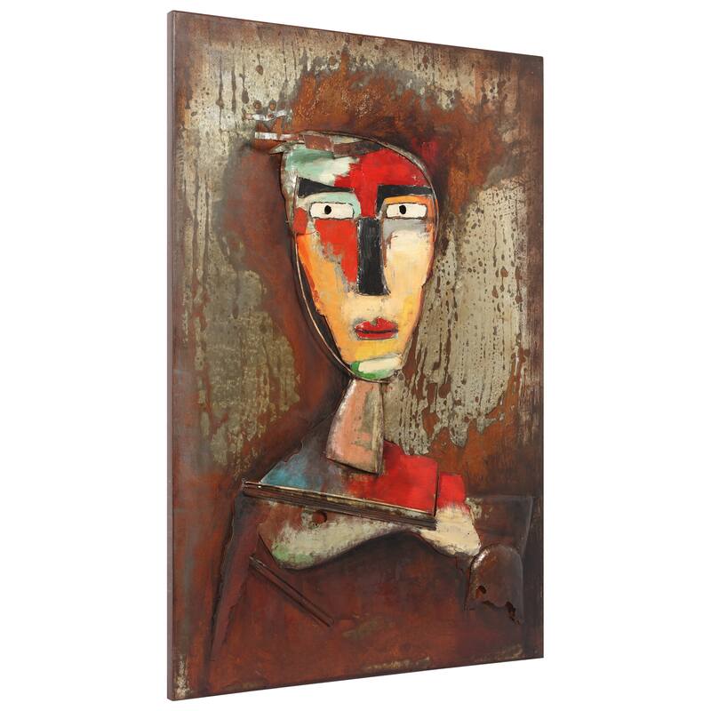 "Homme 3" Mixed Media Iron Hand Painted Dimensional Wall Art