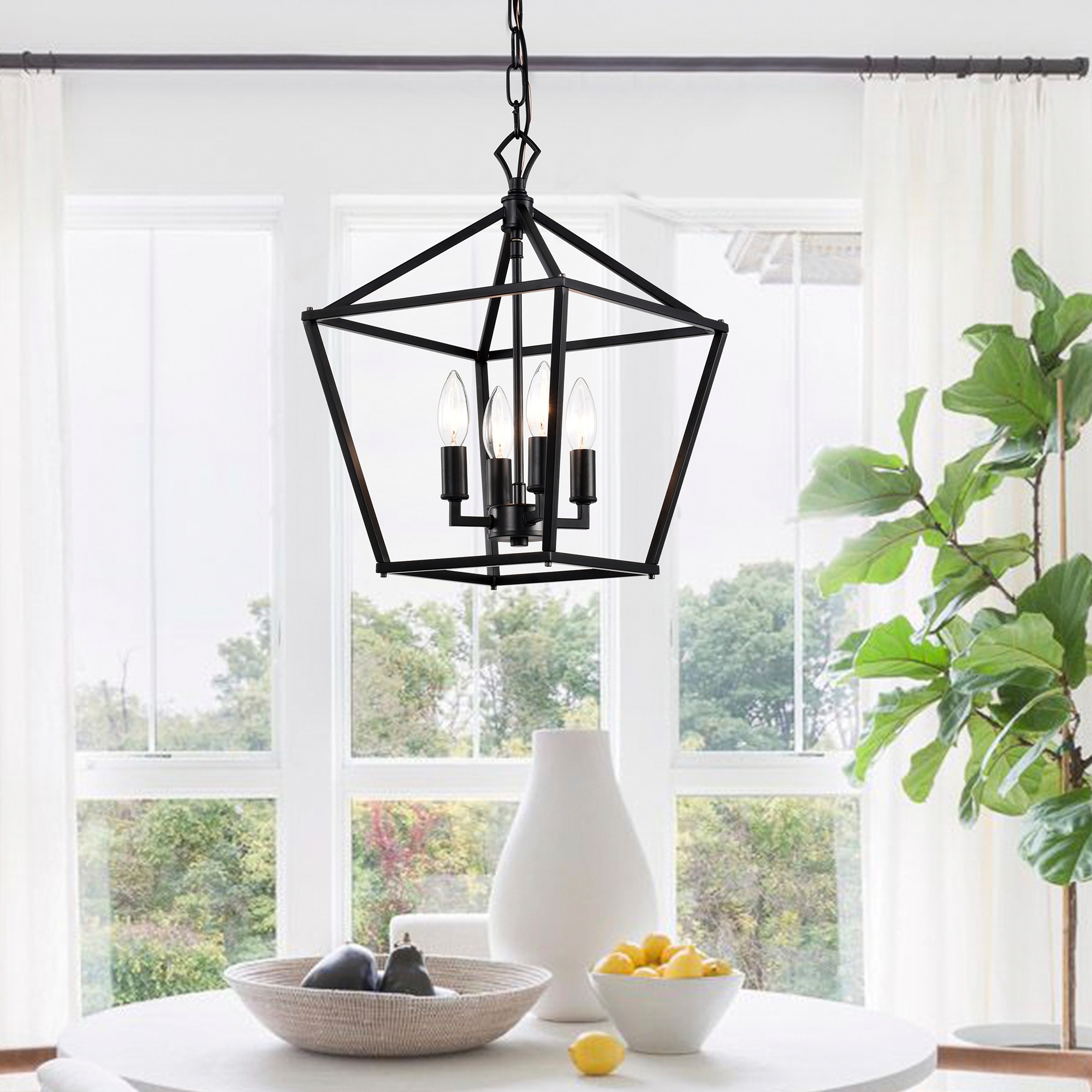 Edvivi EPL1355BK Renzo 4 Light Matte Black Caged Pendant with Brushed Nickle or Black Candle Sleeves