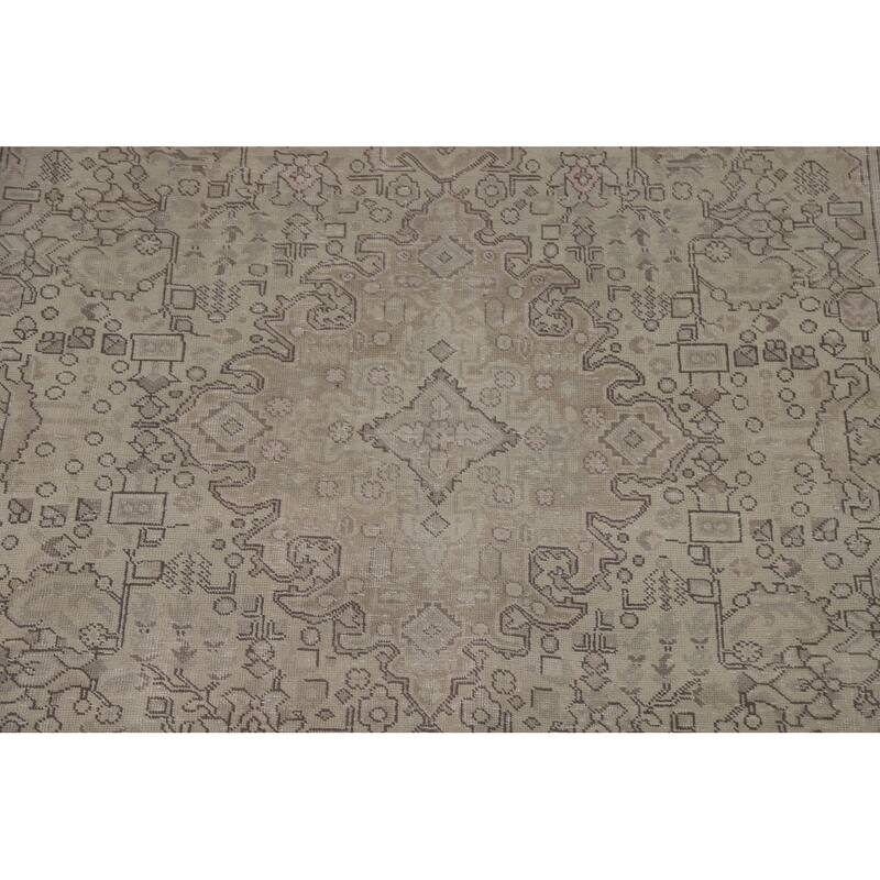 Distressed Tabriz Persian Vintage Area Rug Hand-Knotted Wool Carpet - 6'7"x 9'5"