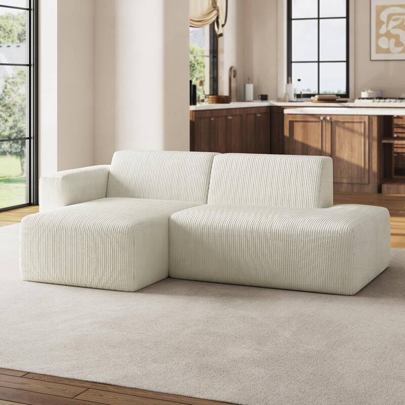 No Assembly Modular Corduroy Sectional Sofa Couch - Beige/ Left-Chaise
