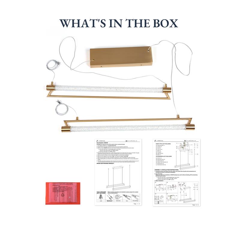 Modern 2-Tier Gold LED Linear Island Chandelier for Kitchen Island Dining Room - W42" x H66.5" Max