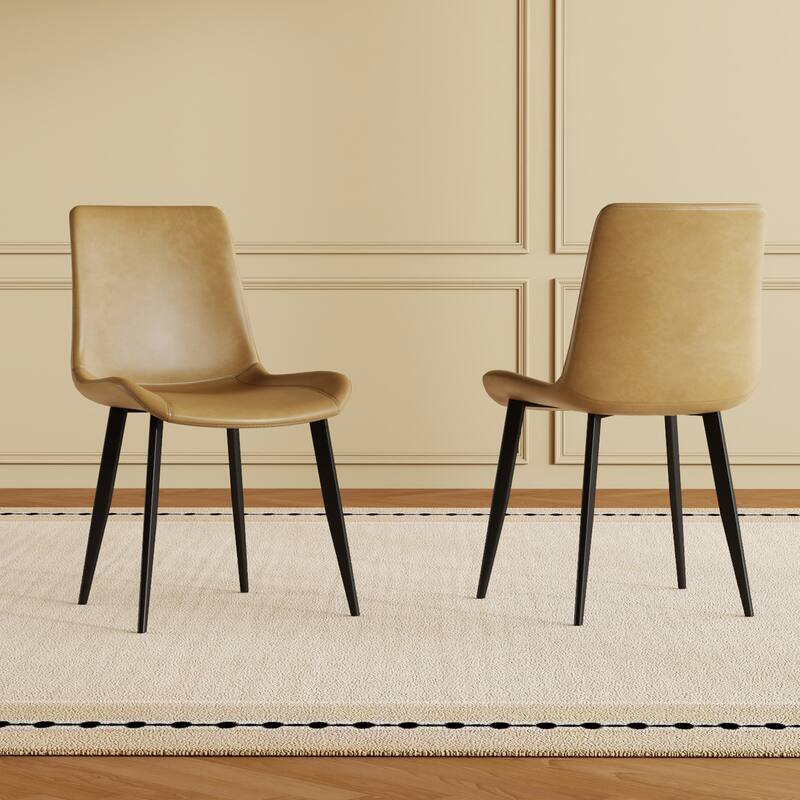 Brown Side Chair Reception Chair Meeting Room Chair Kitchen Chair Leather Armless Chair with Metal Legs