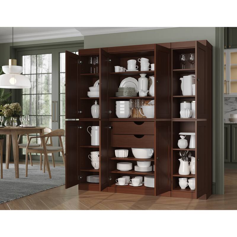 Palace Imports 100% Solid Wood 65" Pantry Cabinet with Shaker Doors, 2-Drawers and Adjustable Shelves