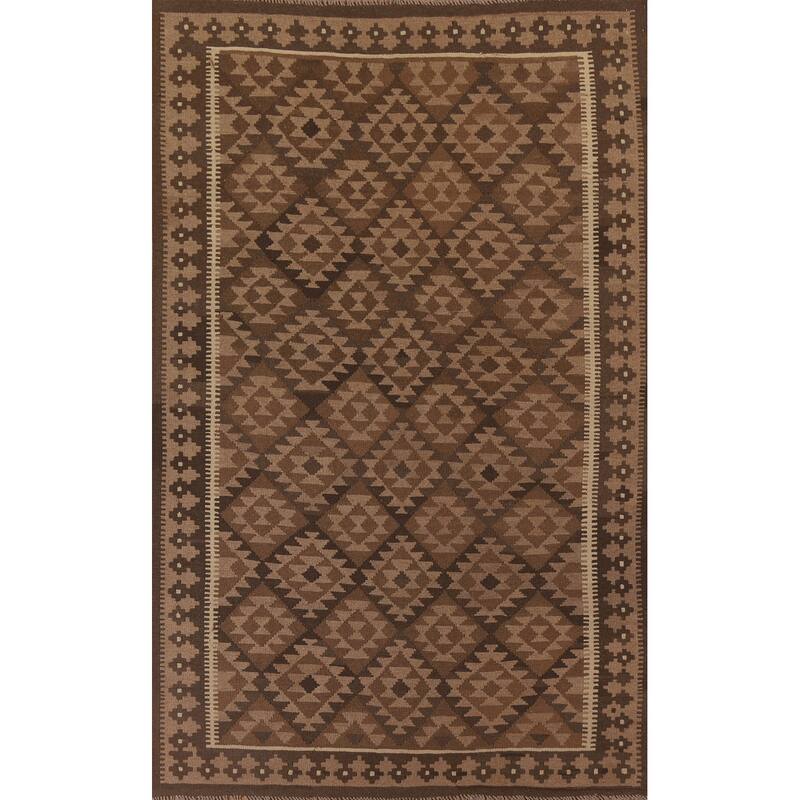 Hand Woven Oriental 100% Wool Carpet Southwestern Geometric Brown Kilim Area Rug - 9' 6'' X 6' 7''