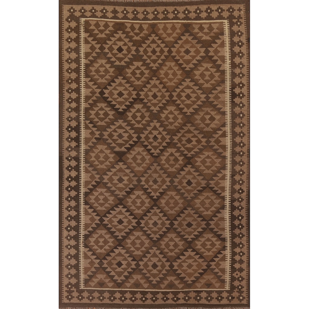Hand Woven Oriental 100% Wool Carpet Southwestern Geometric Brown Kilim Area Rug - 9' 6'' X 6' 7''