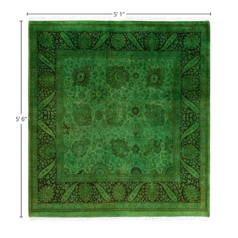 Overdyed, One-of-a-Kind Hand-Knotted Area Rug - Green - 5' 1" x 5' 6"