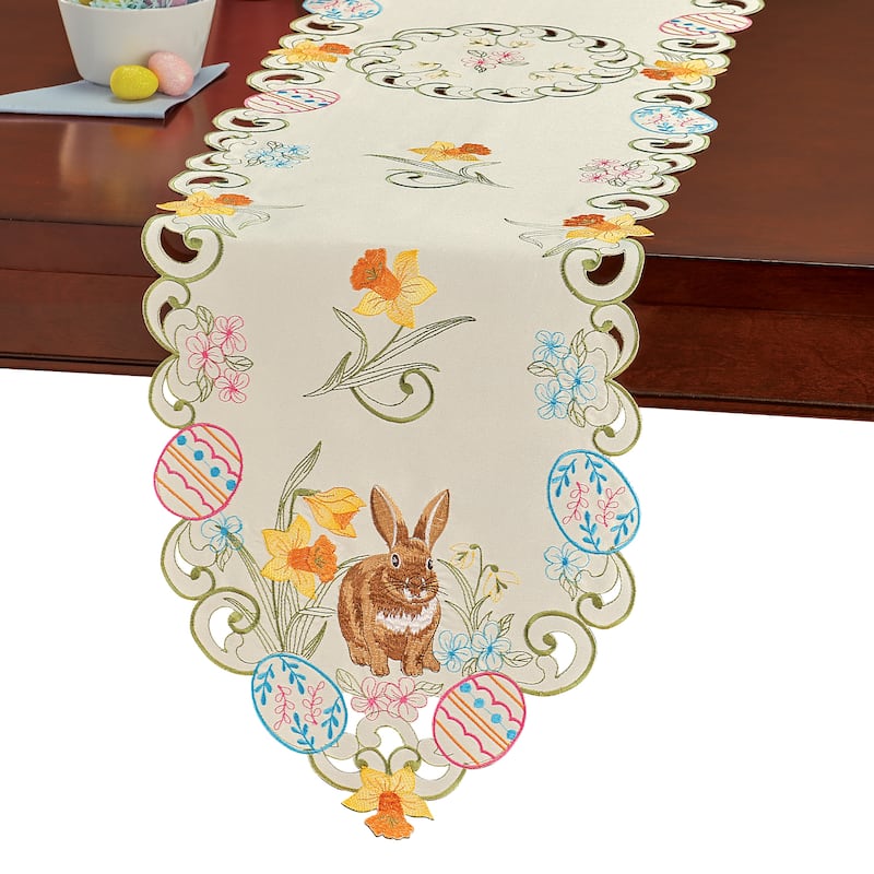 Embroidered Bunny Floral and Egg Table Linens - On Sale - Bed Bath ...