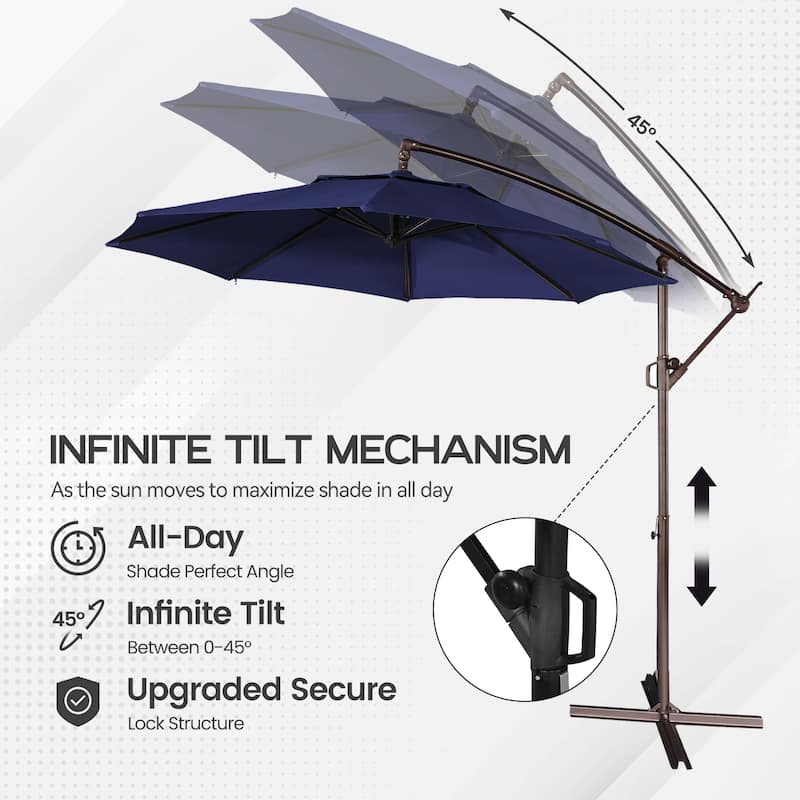 11FT Outdoor Cantilever Umbrella 360 Rotation Patio Offset Umbrella