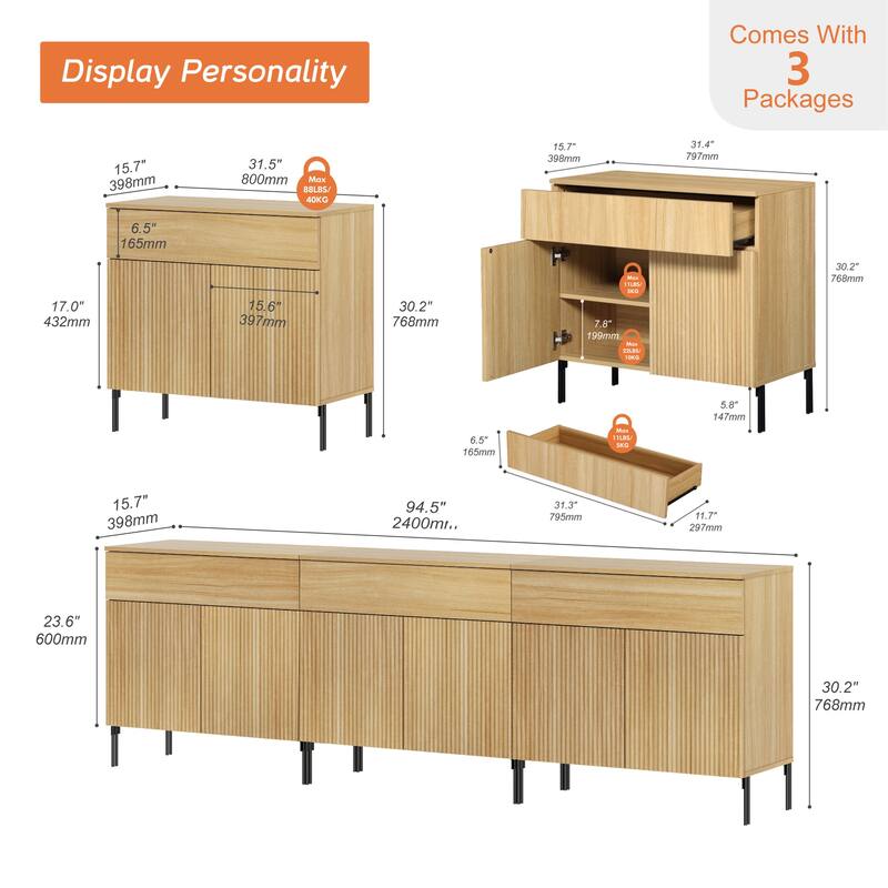 Modern Wood 31.5" Dresser With Reeded Design, Minimalist Dresser Organizer Storage