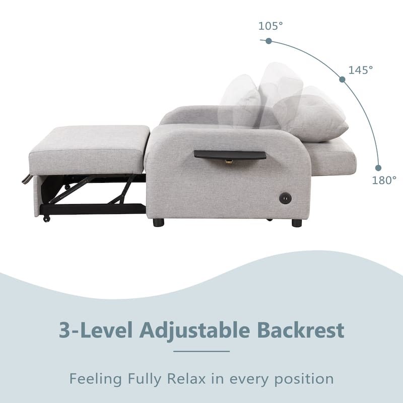 48.8"2-Seater Sleeper Sofa 3 in 1 with 2 Wing Table and USB Charge